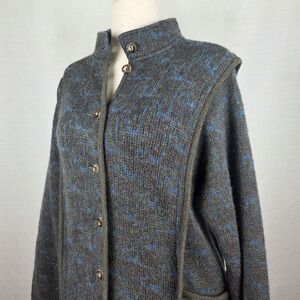 Geiger Wool Gray & Blue Alpine Cardigan Sweater Austria Women's Size 38 / US Med